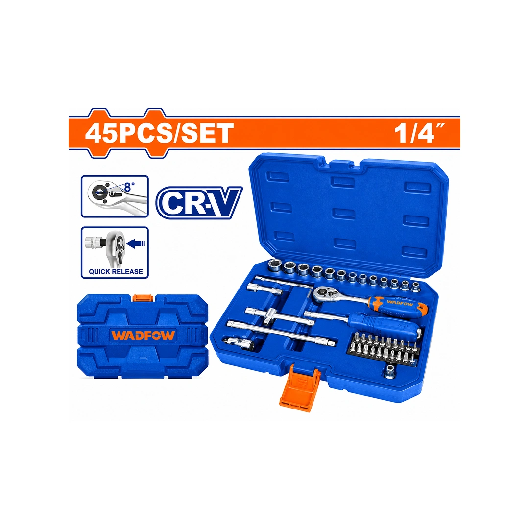4_ socket set WST4D45 WADFOW 45 Pcs 1/4" socket set WST4D45 - Image 1