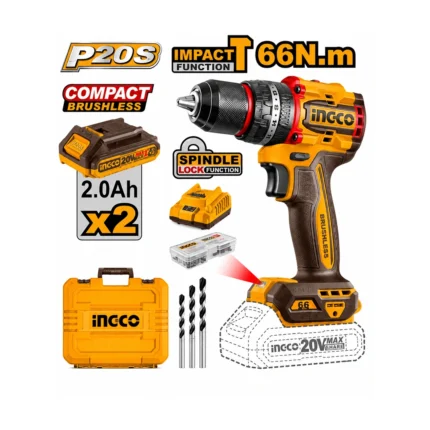 Ingco Compact Brushless Cordless Impact Drill 20v CIDLI20668